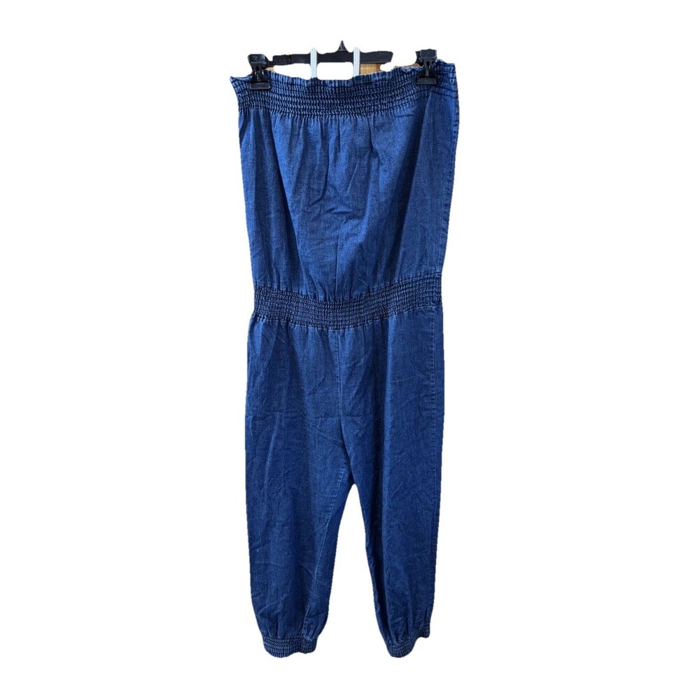 Milkyway Strapless Jumpsuit Women L Blue Elastic Waist Jogger Pullon Denim